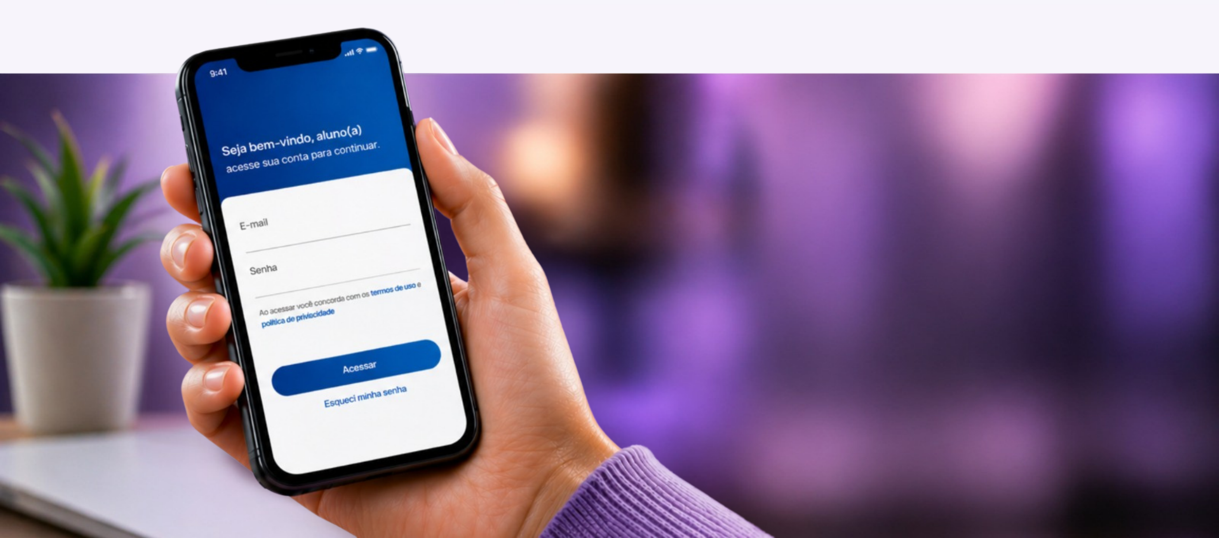 Tela de login do aplicativo Webdanca no celular